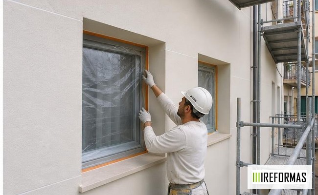 Fachada acabada tras una rehabilitación con aislamiento exterior fachada rehabilitada con SATE terminada en edificio residencial