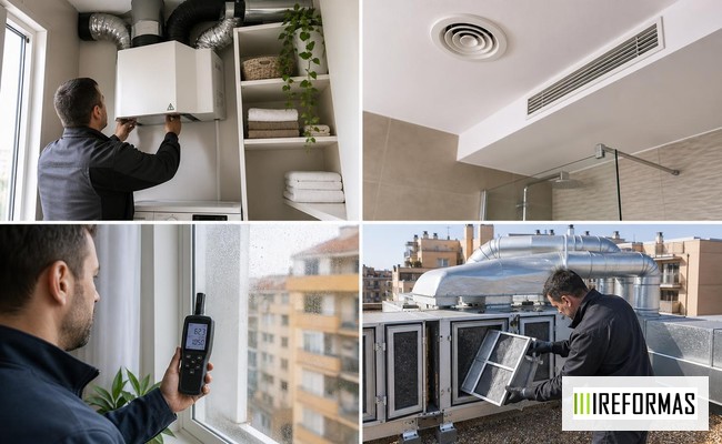 técnico midiendo CO2 y humedad antes de instalar VMC