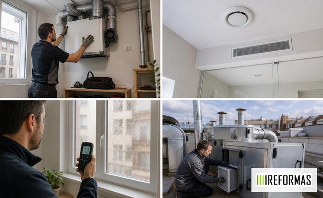 ventilación mecánica controlada con instalador colocando equipo VMC