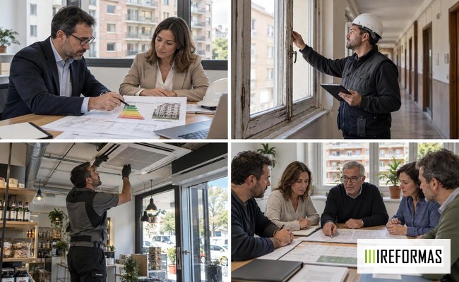 arquitecto revisando plan de reforma energética PNRE 2026 en edificio residencial