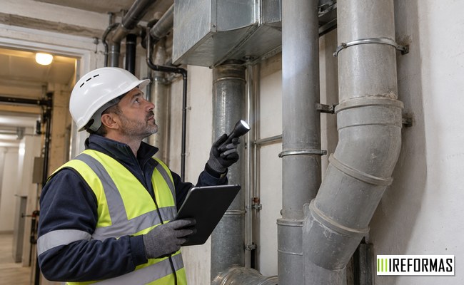 inspección de bajantes de fibrocemento en mantenimiento de edificio