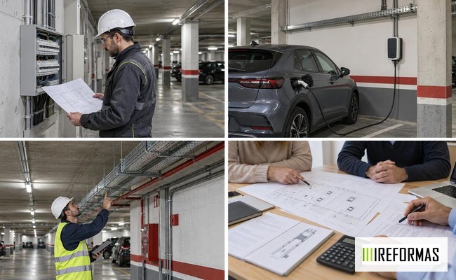 Punto de recarga instalado en una plaza de garaje comunitario wallbox de coche eléctrico instalado en plaza de garaje comunitario con canalización ordenada